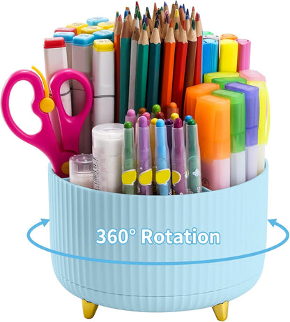 Marbrasse Desk Organizer, 360-Degree Rotating Pen Holder, Desk Organizers and Accessories with 5 Compartments Pencil Holder, Art Supply Storage Box Caddy for Office, Home（White）