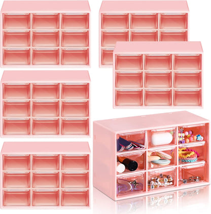 Amyhill 6 Pcs Mini Drawer Organizer Small Organizer with 9 Drawers Plastic Desktop Craft Storage Box for Office Home Room Jewelry Cosmetics Collection(White)