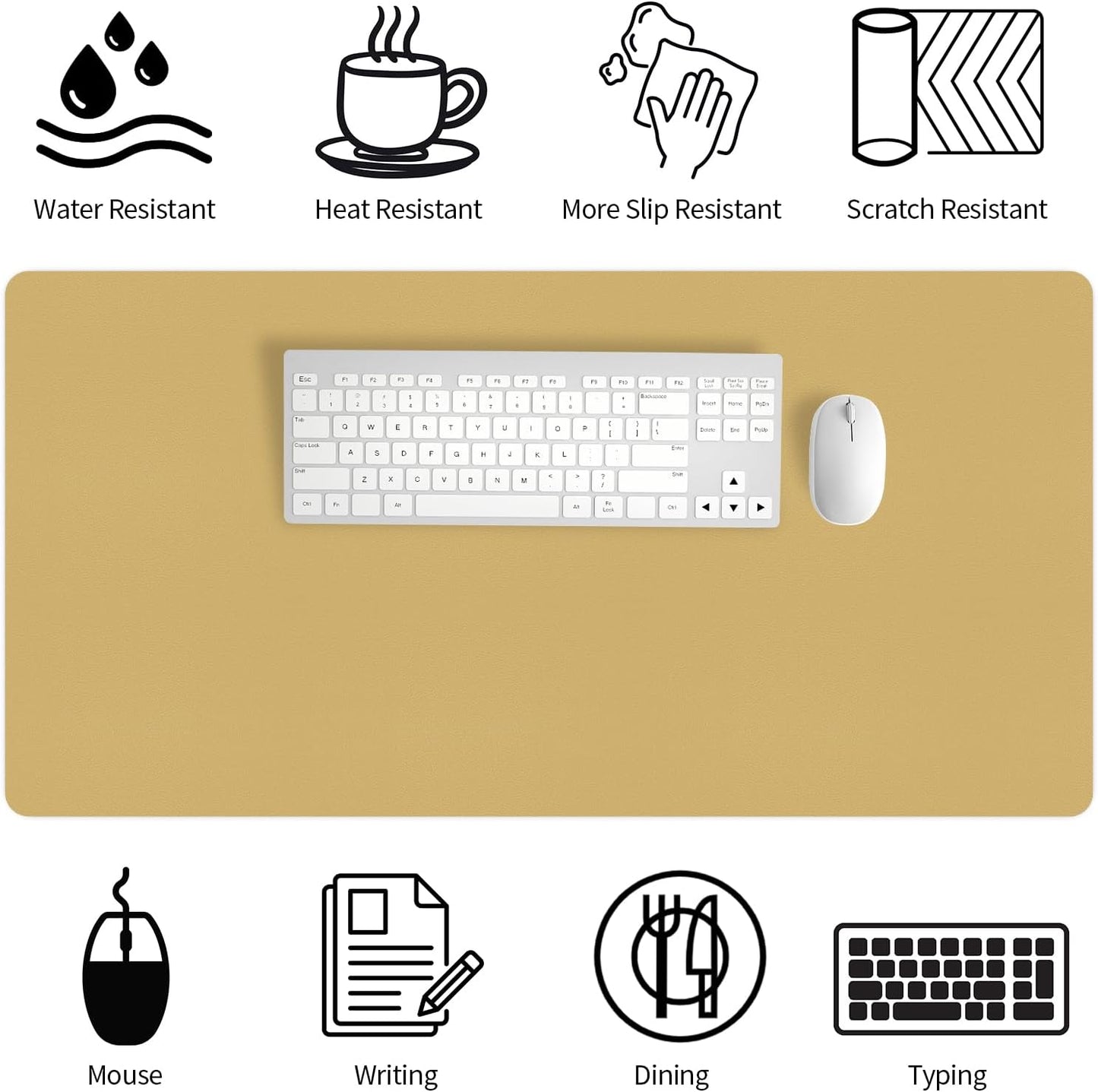 Bloss Leather Desk Pad and Keyboard Wrist Rest, Large Mouse Pad + Keyboard Pad+Mouse Wrist Support, Non-Slip Desk Mat Protector for Office, Home(31.5×15.7 Inches,Beige)