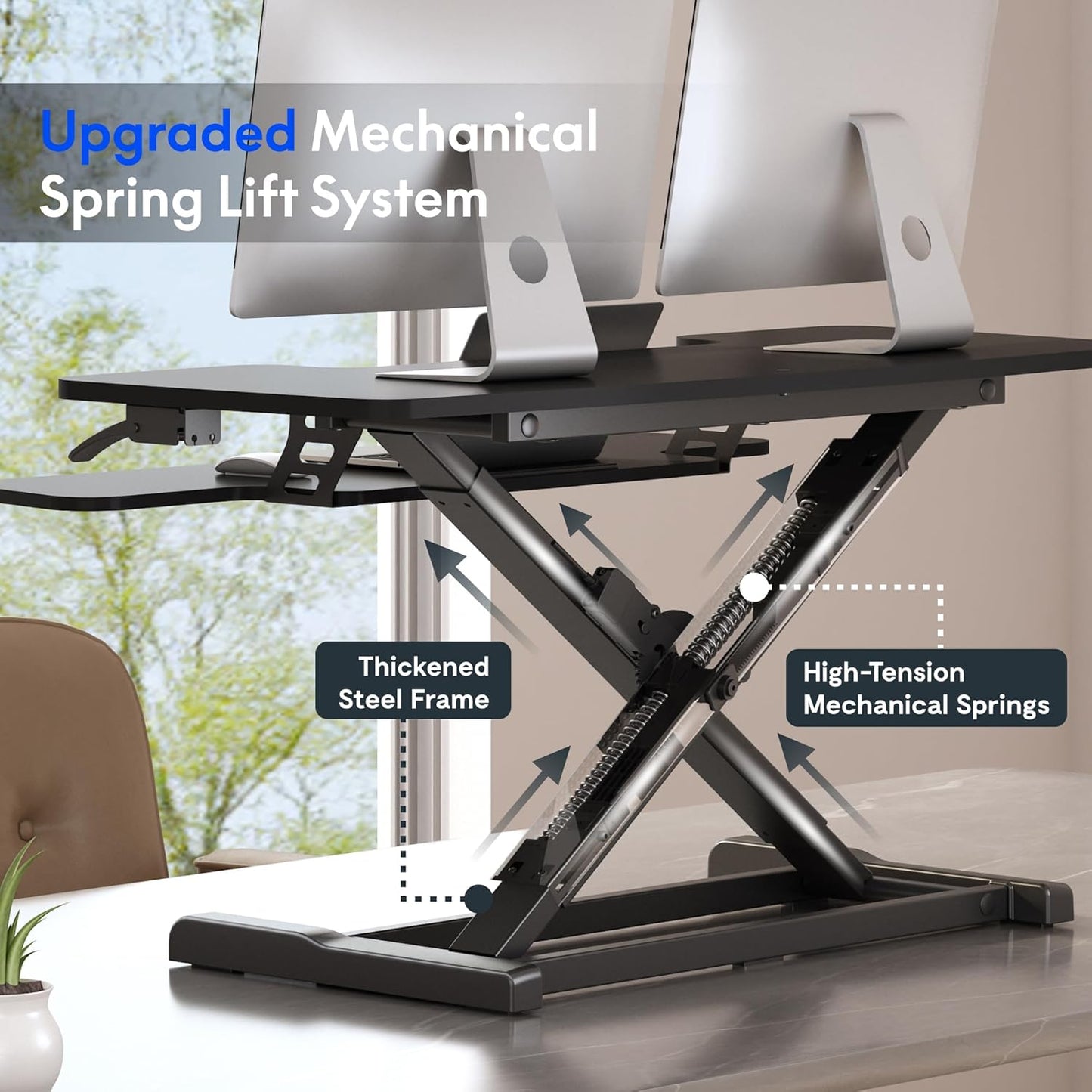 FLEXISPOT Standing Desk Converter 28" Desk Riser for Small Spaces, Compact Desktop Riser Sit Stand Computer Workstation, Stand Up Desk Converter for Laptop & Single Monitor, Black