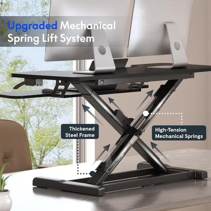 FLEXISPOT Standing Desk Converter 28" Desk Riser for Small Spaces, Compact Desktop Riser Sit Stand Computer Workstation, Stand Up Desk Converter for Laptop & Single Monitor, Black