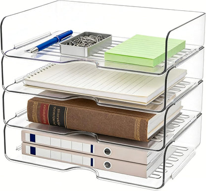 4-Tier Large-Capacity Paper Organizer, File Organizer for Desk, Stackable Paper Tray for Office, Home and School