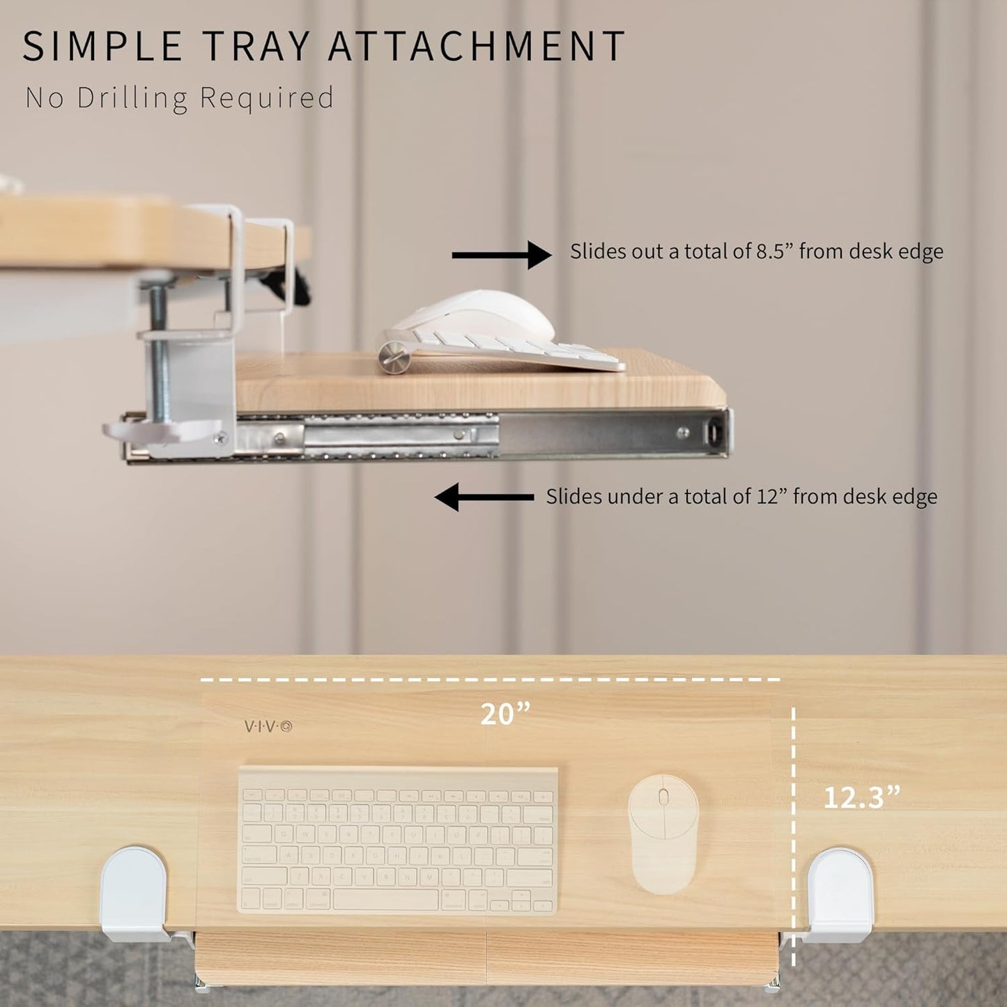 VIVO Large Clamp-on Computer Keyboard and Mouse Under Desk Slider Tray, 27 x 11 inch Pull Out Platform Drawer, White, MOUNT-KB05W
