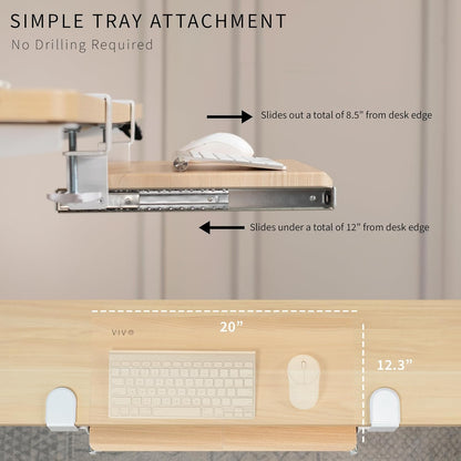VIVO Large Clamp-on Computer Keyboard and Mouse Under Desk Slider Tray, 27 x 11 inch Pull Out Platform Drawer, White, MOUNT-KB05W