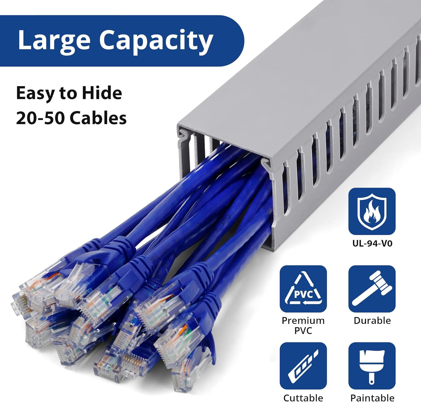 ZhiYo 2 x 2in Professional Server Rack Cable Management Raceway, 99in (6X L16.5in) Cable Raceway Kit, Electrically Safe PVC Open Slot Wire Raceway for Under Desk/Computer/Network Cords, Black