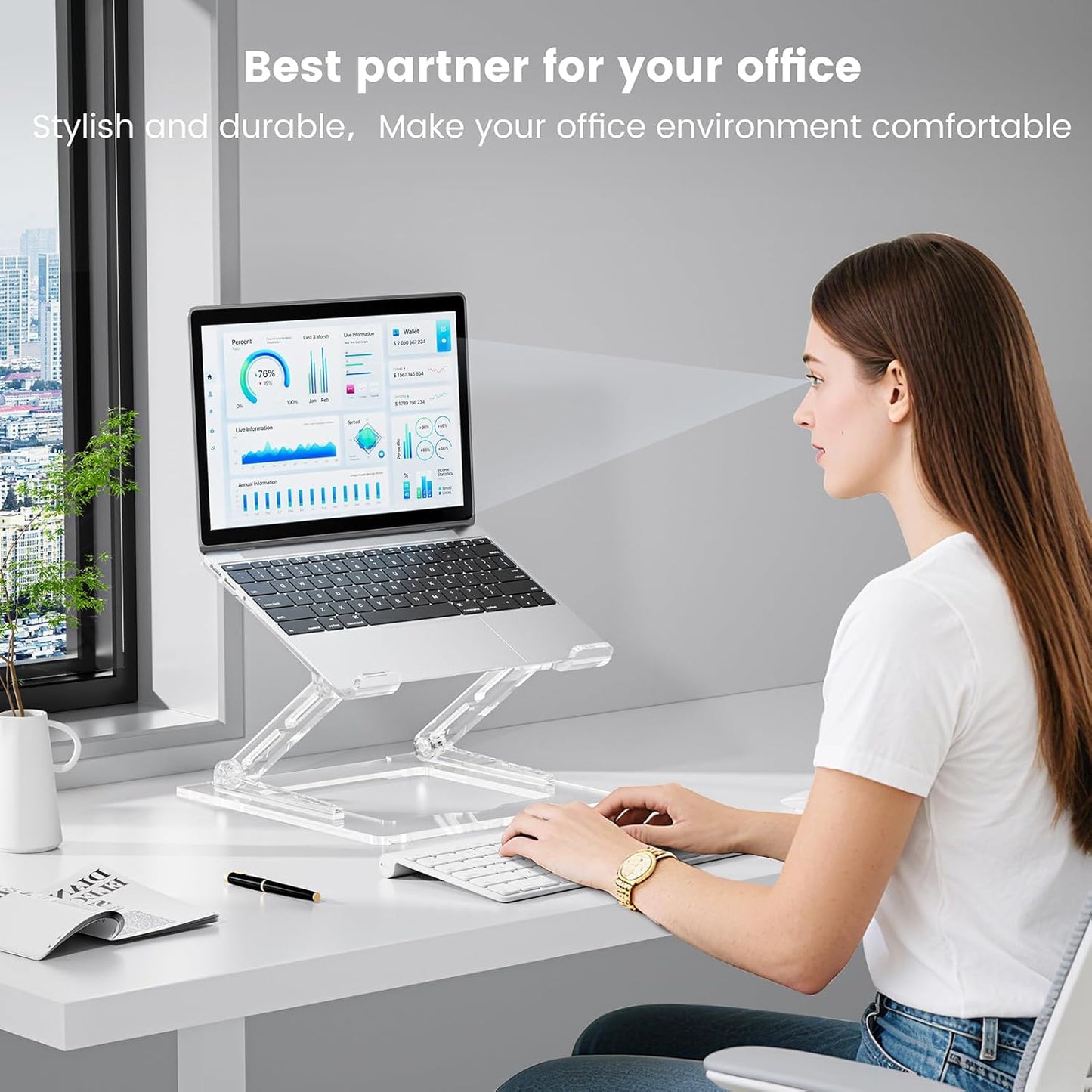 Laptop Stand for Desk - Adjustable Laptop Holder, Portable Laptop Riser with Multi-Angle Height Adjustable Computer Stand for MacBook Air/Pro and More Notebooks 10-17.3" - Grey