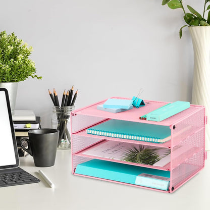 EASEPRES 3 Tier Mesh Desk Organizer Tray, File Paper Letter Folder Holder Desktop Paper Sorter Mail Organization Rack Storage Accessories, for Office Home School Classroom, Black