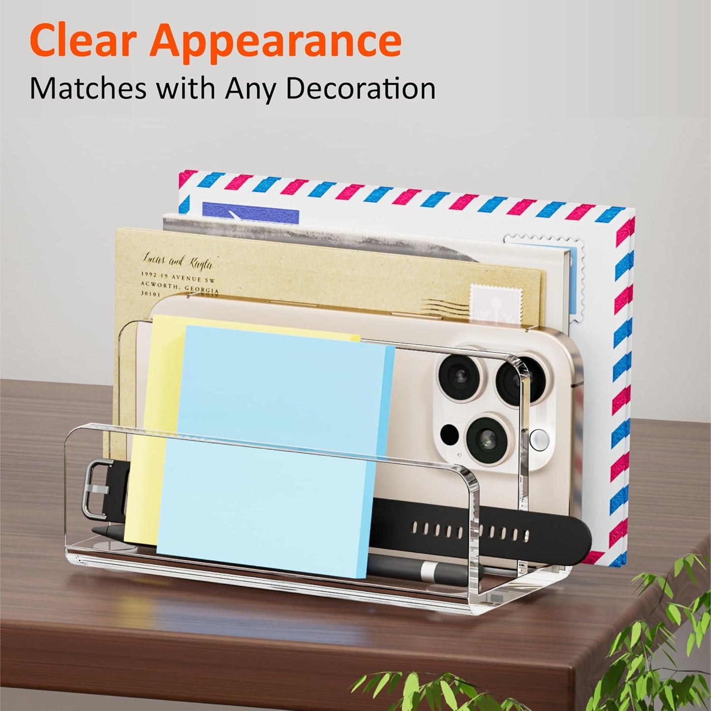 FUCDTEFC Desk Mail Organizer, 2 Section Clear Acrylic File Holder Letter Organizer, Vertical Lightweight Modern Envelope Holder Desk Accessories & Workspace Organizers for Office, Home, School