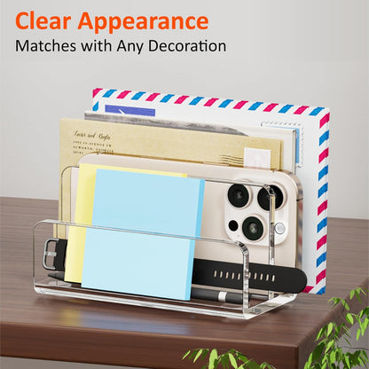 FUCDTEFC Desk Mail Organizer, 2 Section Clear Acrylic File Holder Letter Organizer, Vertical Lightweight Modern Envelope Holder Desk Accessories & Workspace Organizers for Office, Home, School