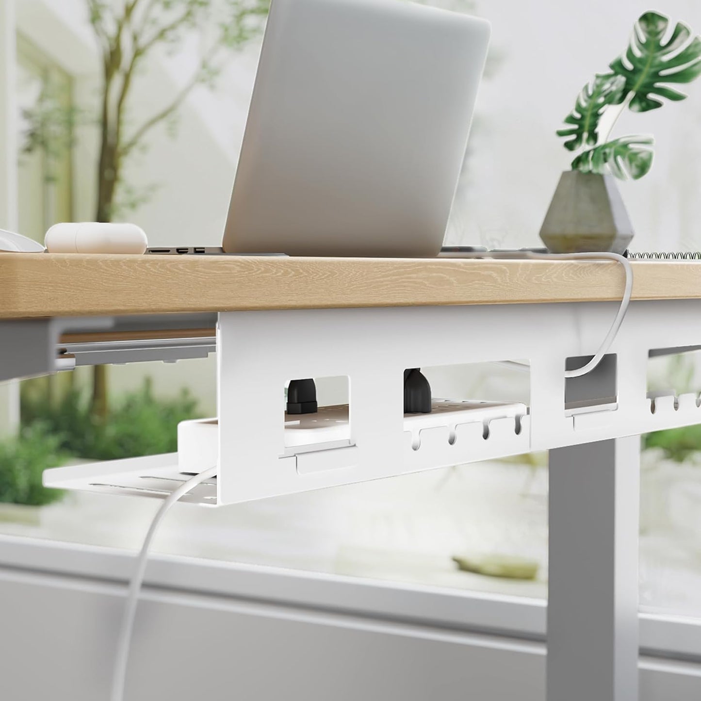 PEGZONE Under Desk Cable Management Tray, 31.5 Inches Metal Cord Organizer Rack, Desk Tray for Power Strip, Cord, Wire, Easy Mounting Cable Management Under Table for Home Office, Black