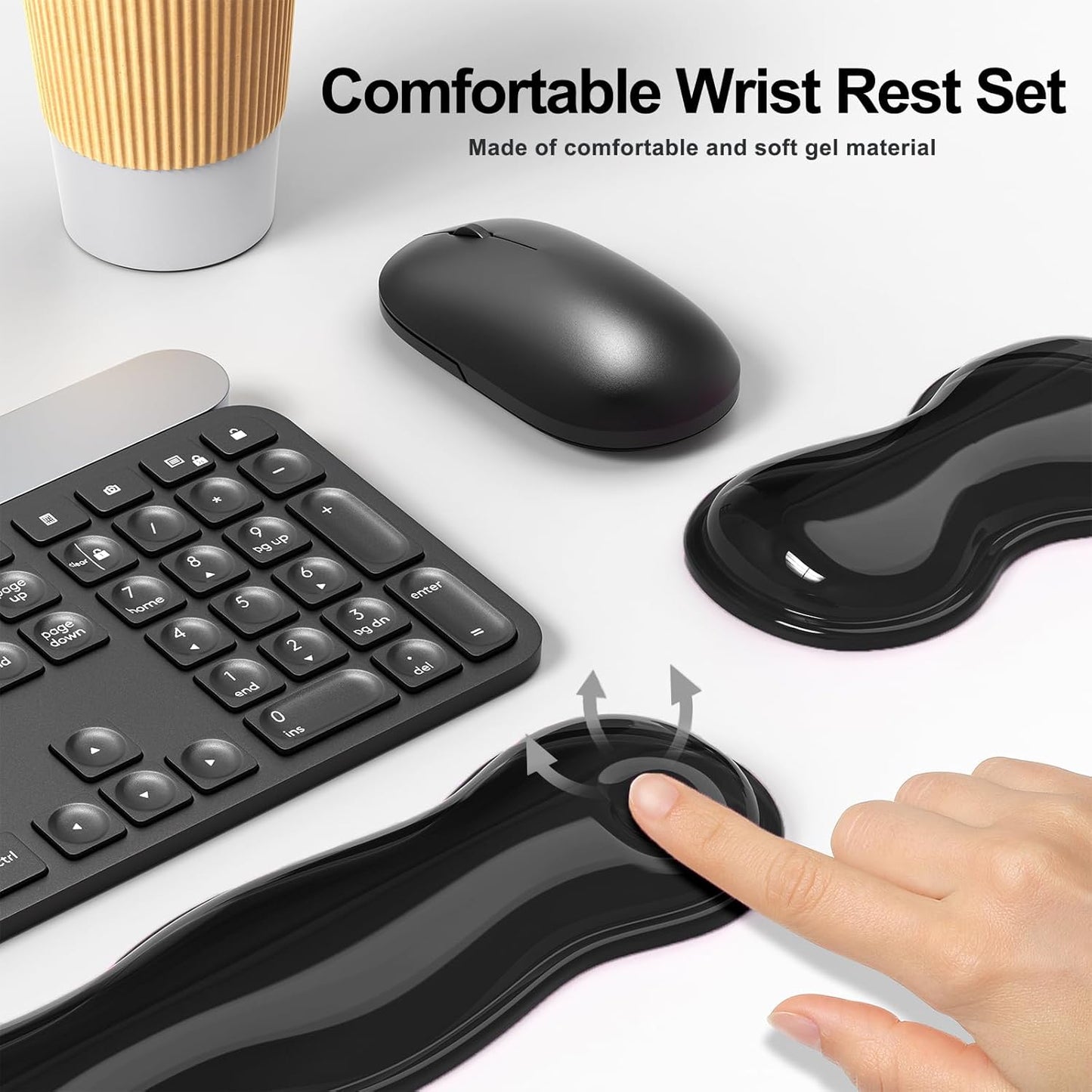 MOKURU Gel Keyboard and Mouse Wrist Rest Set, Comfort Ergonomic Wrist Support, for Wrist Pain Relief, Computer Keyboard Wrist Rest (Black)