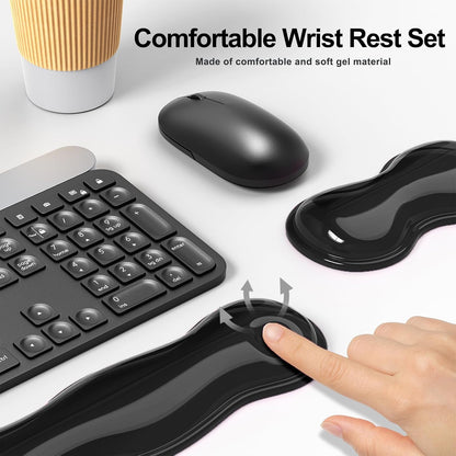 MOKURU Gel Keyboard and Mouse Wrist Rest Set, Comfort Ergonomic Wrist Support, for Wrist Pain Relief, Computer Keyboard Wrist Rest (Black)
