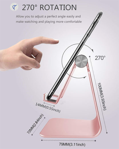 CreaDream Adjustable Cell Phone Stand, Phone Stand, Cradle, Dock, Holder, Aluminum Desktop Stand Compatible with Phone 16 15 14 13 12 11 Pro Max Plus SE, Accessories Desk, All Mobile Phones-Rose Gold