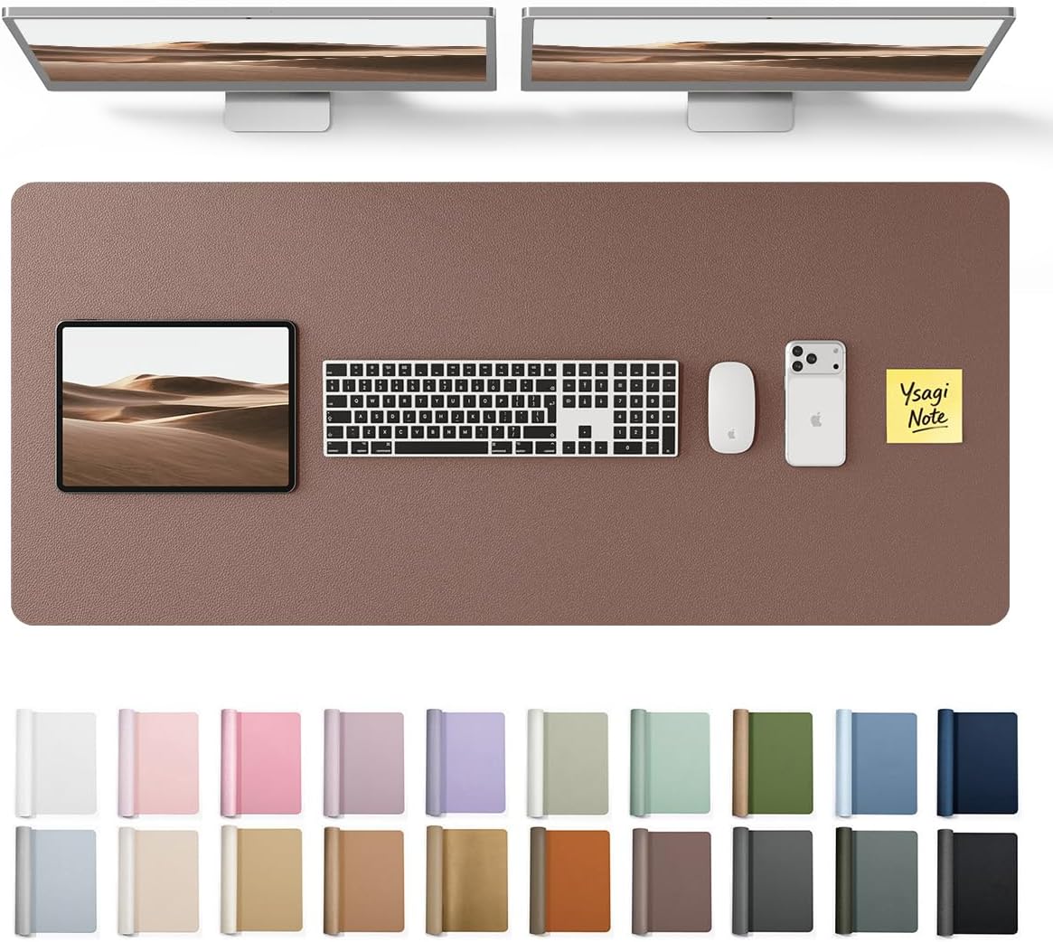 YSAGi Leather Desk Protector, Office Mat, Large Mouse Mat, Non-Slip PU Leather Blotter, Laptop Pad, Waterproof Writing Pad for Office and Home (Light Pink, 23.6" x 13.8") - Colors B