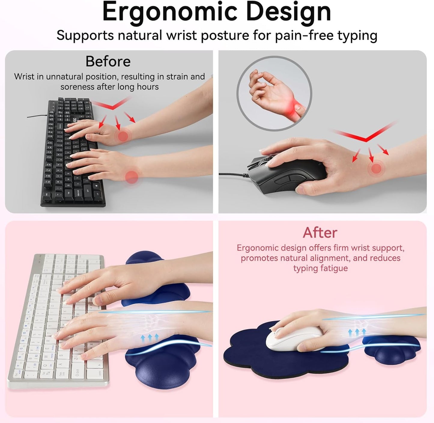 Sushret Cloud Wrist Rest for Computer Keyboard, 4-in-1 Memory Foam Leather Cloud Keyboard Wrist Rest and Mouse Pad Set with Ergonomic Support for Arm and Palm Cushion, Gaming/Work Setup, Rainbow