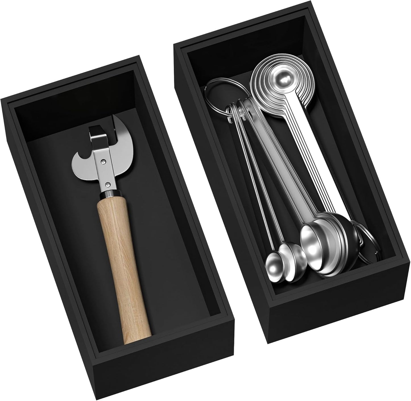Kitchen Drawer Organizer Bins, Stackable Bamboo Drawer Organizer for Silverware, Flatware, Coffee Pod Organizer K Cup Holder for Countertop, 2 Pcs Coffee Station Organizer 12" x 6" x 2.5"