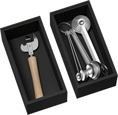 Kitchen Drawer Organizer Bins, Stackable Bamboo Drawer Organizer for Silverware, Flatware, Coffee Pod Organizer K Cup Holder for Countertop, 2 Pcs Coffee Station Organizer 12" x 6" x 2.5"