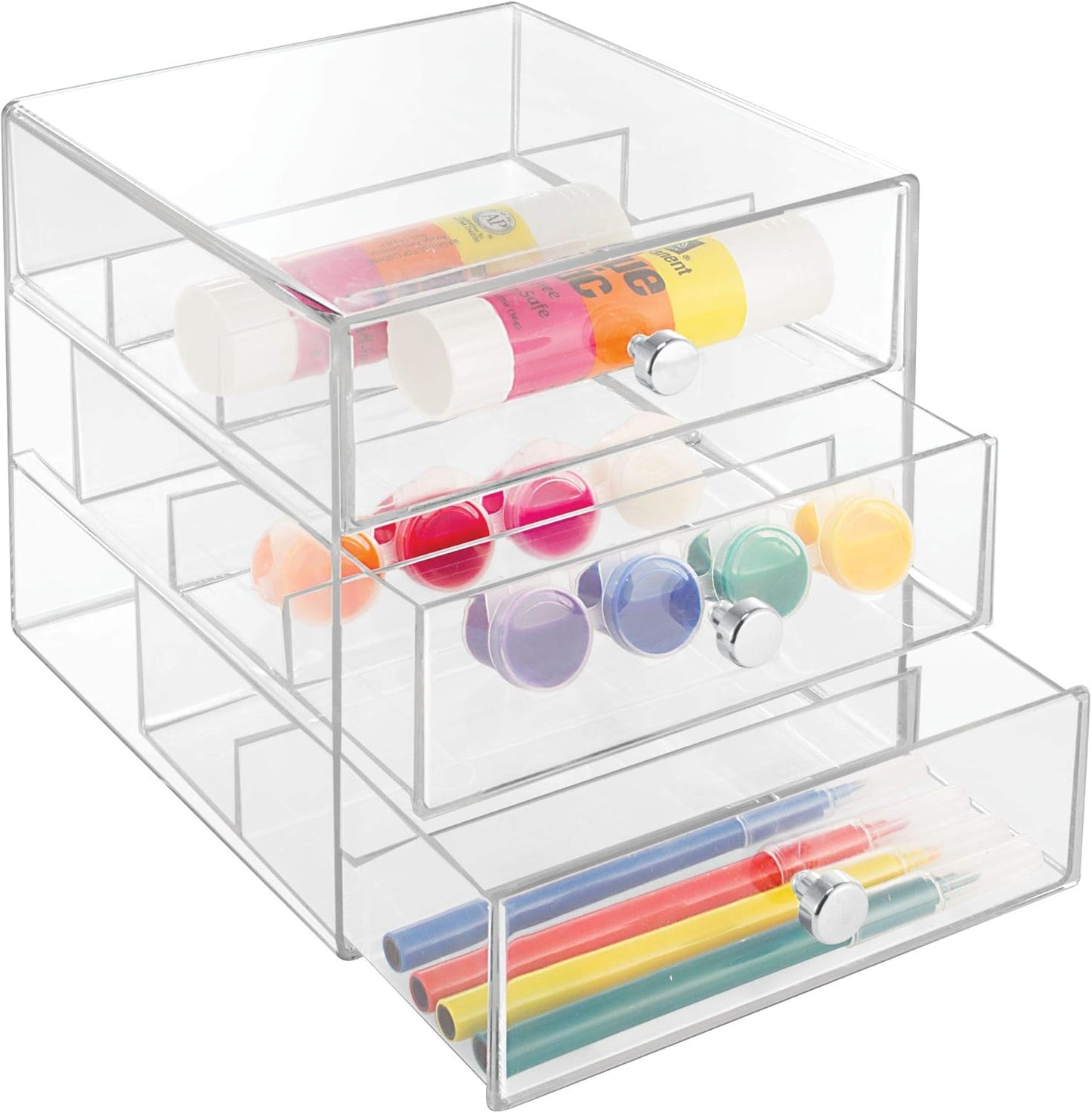 iDesign Divided 3-Drawer Stackable Organizer for Glasses, Sunglasses, and Readers - Black/Clear