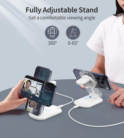 3 in 1 Magnetic Wireless Charging Station for Apple Devices, Fast Foldable Travel Mag-Safe Charger Stand with Night Light for iPhone 17 16 15 14 13 12 Series, Apple Watch/AirPods Pro, BU