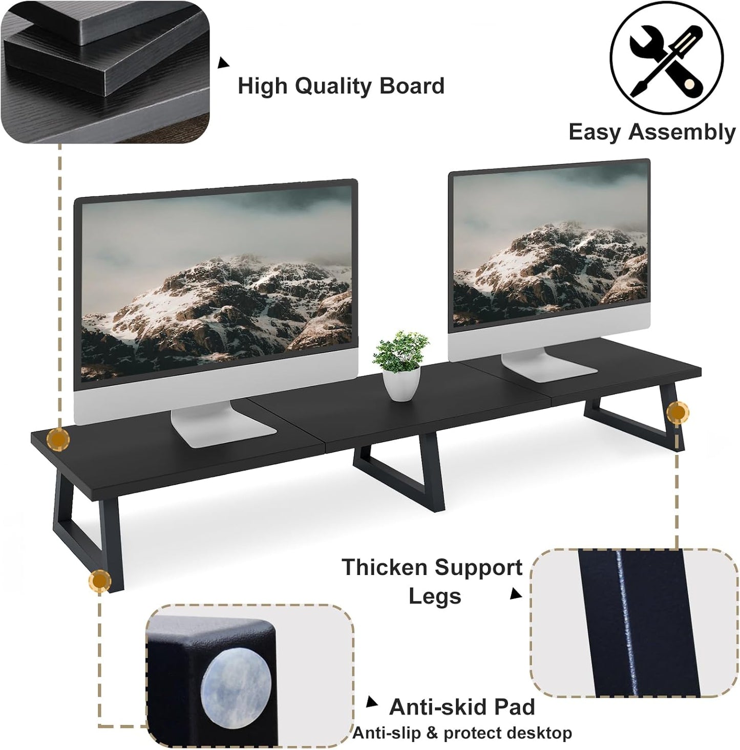 TEAMIX 42 inch Large [Dual] [Monitor] [Riser],Rustic Brown Extra Long TV [Stand Wood & Steel Desktop [Riser] with Storage for [Dual] Screen Office Desk Organization