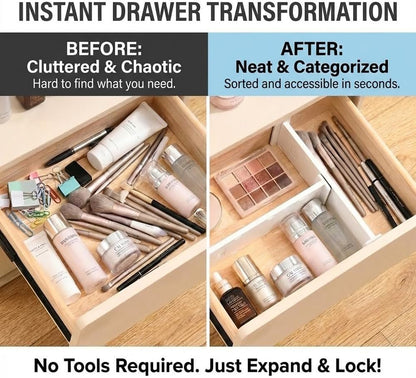 6-Pack Adjustable Drawer Dividers (10.8"-17.9"), 3.1" High Expandable Organizers for Baby Nursery, Bathroom Vanity, Desk & Junk Drawers - Non-Slip Locked Separation