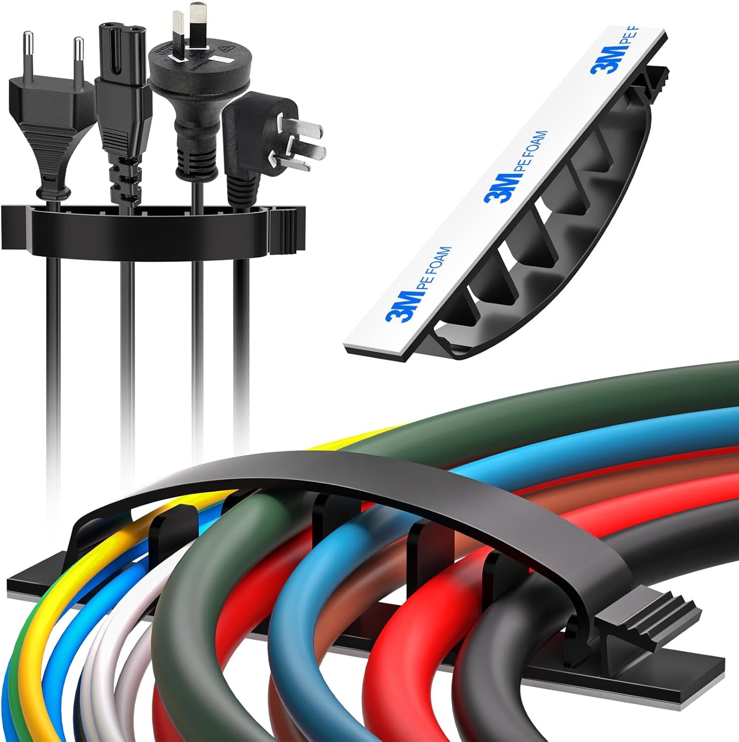 XHF 100pcs Adhesive Cable Wire Clips Black, Outdoor Cable Management Wire Organizer Cord Holder for Under Desk, Car, Wall, TV PC Ethernet Cable
