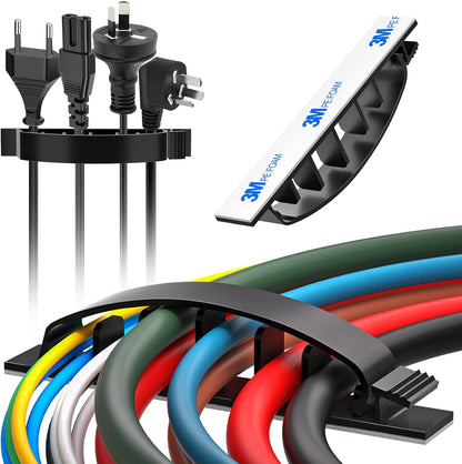 XHF 100pcs Adhesive Cable Wire Clips Black, Outdoor Cable Management Wire Organizer Cord Holder for Under Desk, Car, Wall, TV PC Ethernet Cable