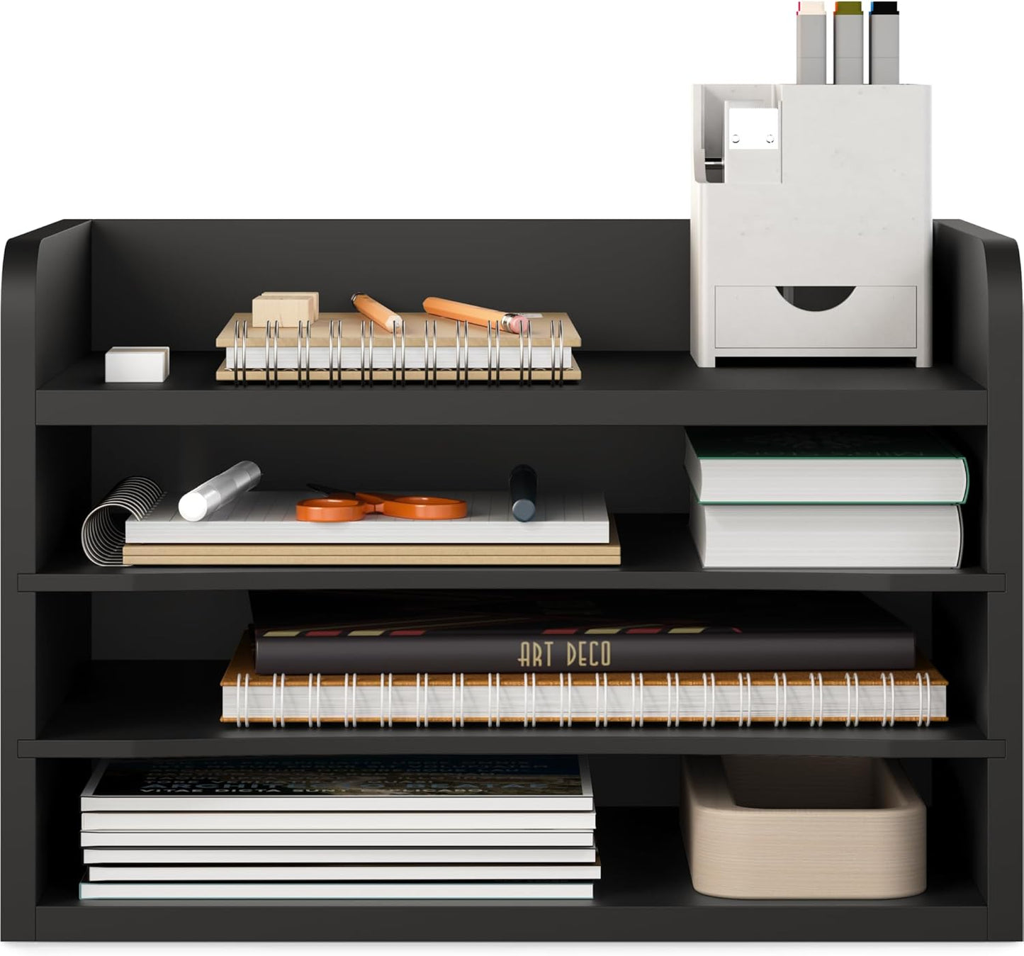 Ballucci 4-Tier Paper Organizer for Desk, Stackable Organizer Tray, Desk Storage Shelves, Stacking Letter Paper Tray Sorter for Classroom, Office, White