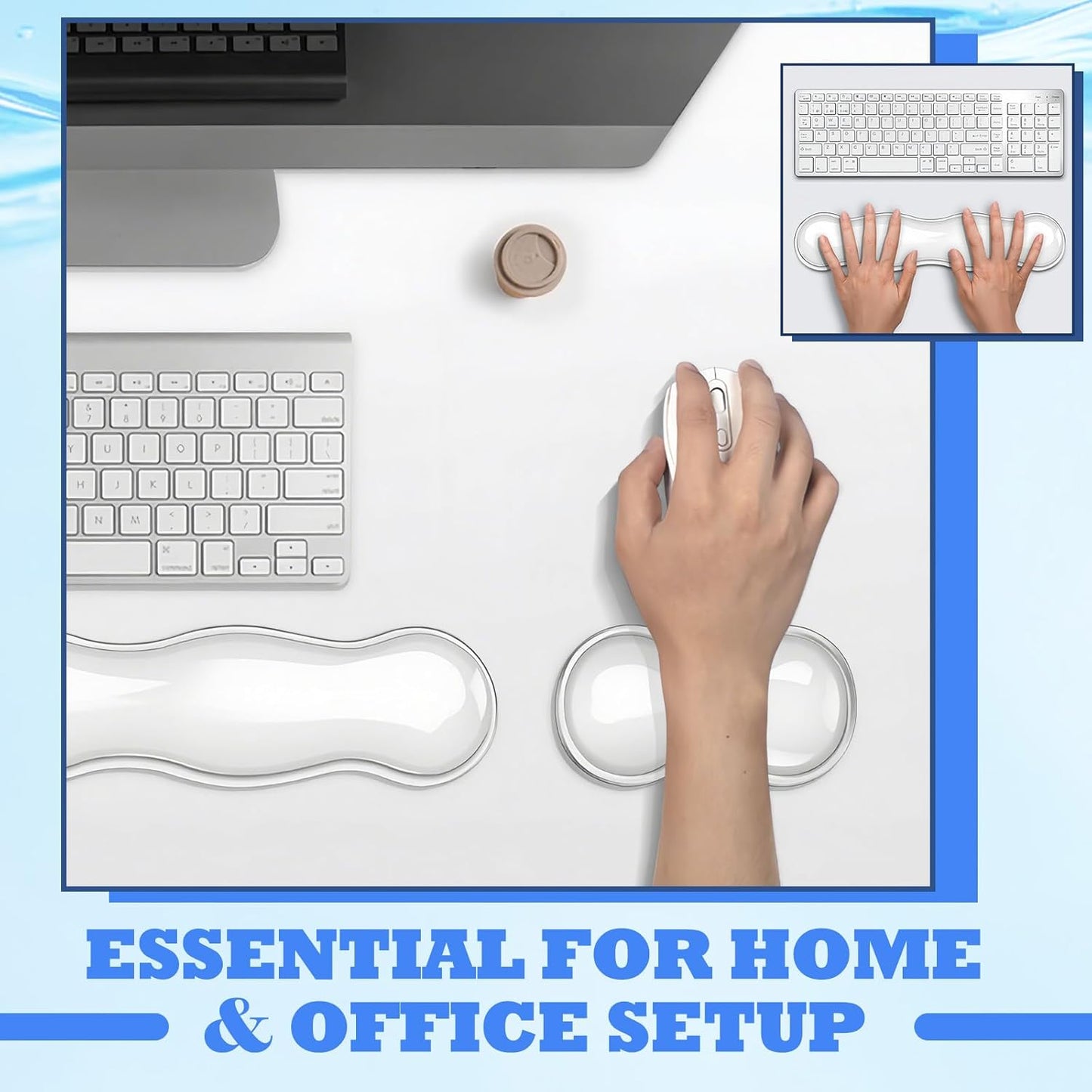 Silicone Gel Keyboard and Mouse Wrist Rest Set, Ergonomic Cool Non-Slip Pad for Typing Pain Relief, Comfort Support for Office Home Computer Laptop, White ﻿ ﻿