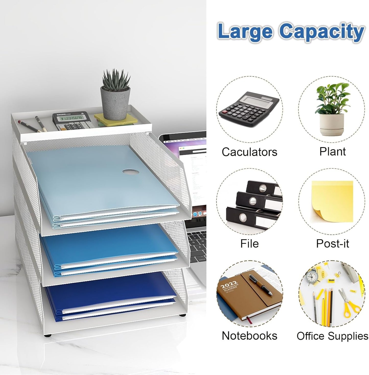 Natwind 4-Tier Paper Organizers,Desk Organizer,Stackable Paper Tray, Desk Accessories,Metal Mesh Desktop Organizer,Letter Trays,File Document Storage Rack for for Home, Office, School (Black)
