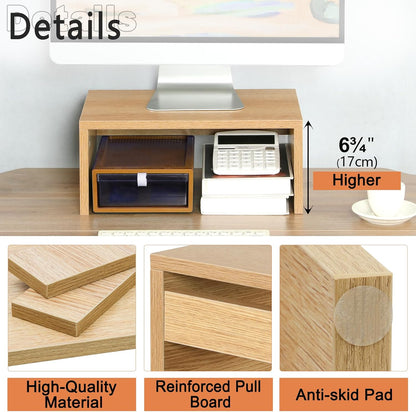 TEAMIX 14.2 inch Monitor Stand Riser, Rustic Brown Wood Monitor Riser with Storage for Desk Small Monitor Stand TV/Screen/PC/Laptop Riser Computer Stand Desktop Shelf (Brown-14.2 inch)