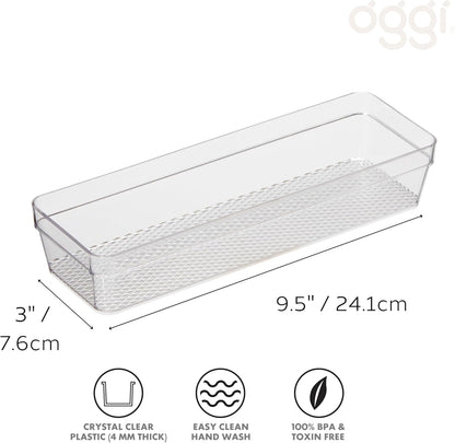 Oggi Set of 5 Clear Drawer Organizers - (1) 3x6.25, (2) 3x9.5, (2) 3x12.5 - Ideal for Organizing Kitchen Drawers, Office, Desk, Silverware, Kitchen Utensils, Cosmetics and Bathrooms