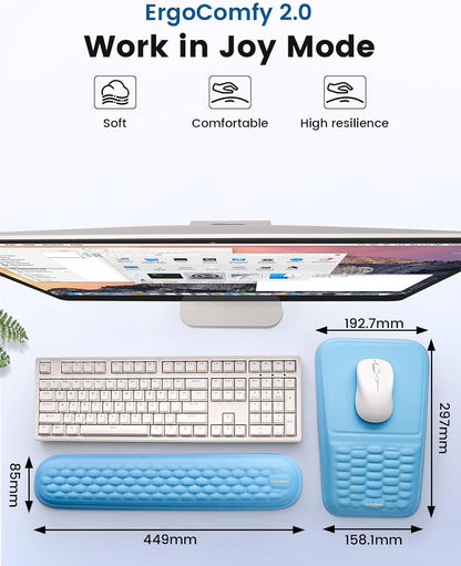 2-in-1 Keyboard & Mouse Wrist Rest Set – Ergonomic Pain-Relief Support, Memory Foam Wrist Cushion with 8° Slope & Massage Nubs, Non-Slip PU Base, Relieves Wrist Pain & Carpal Tunnel from Long Typing