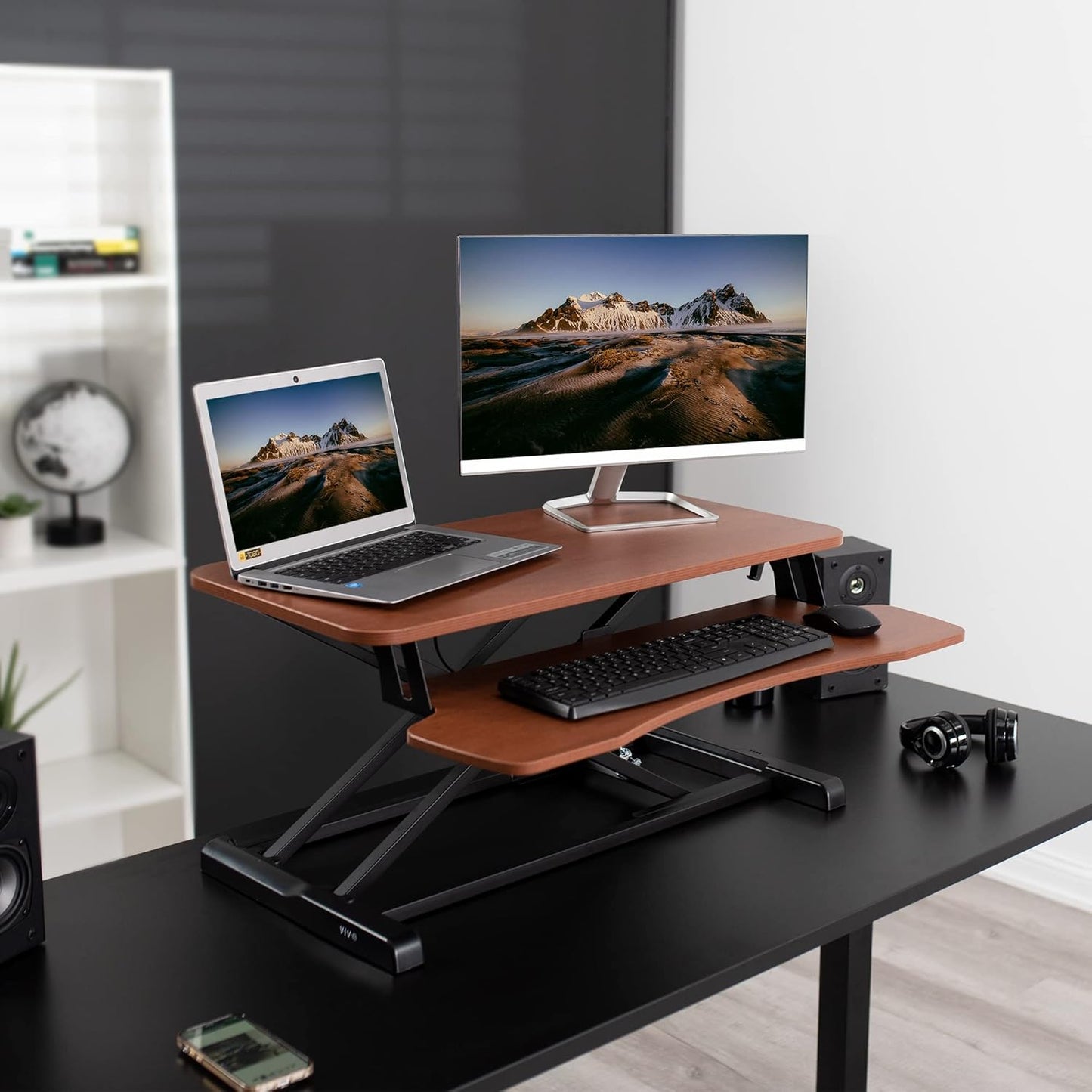 VIVO 26 inch Desk Converter, K Series, Height Adjustable Sit to Stand Riser, Dual Monitor and Laptop Workstation with Keyboard Tray, Black, DESK-V026KB