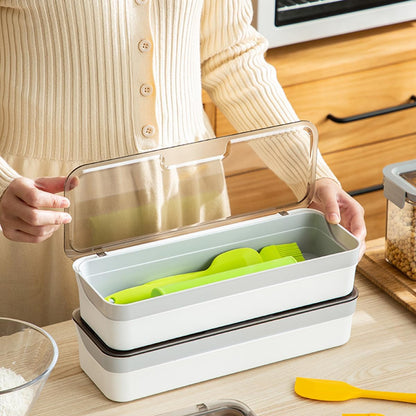 Transparent Flatware Tray Kitchen Drawer Organizer With Lid - Plastic Kitchen Cutlery Tray and Utensil Silverware Storage Container with Cover - Dinnerware Holder for Spoons Forks Knives