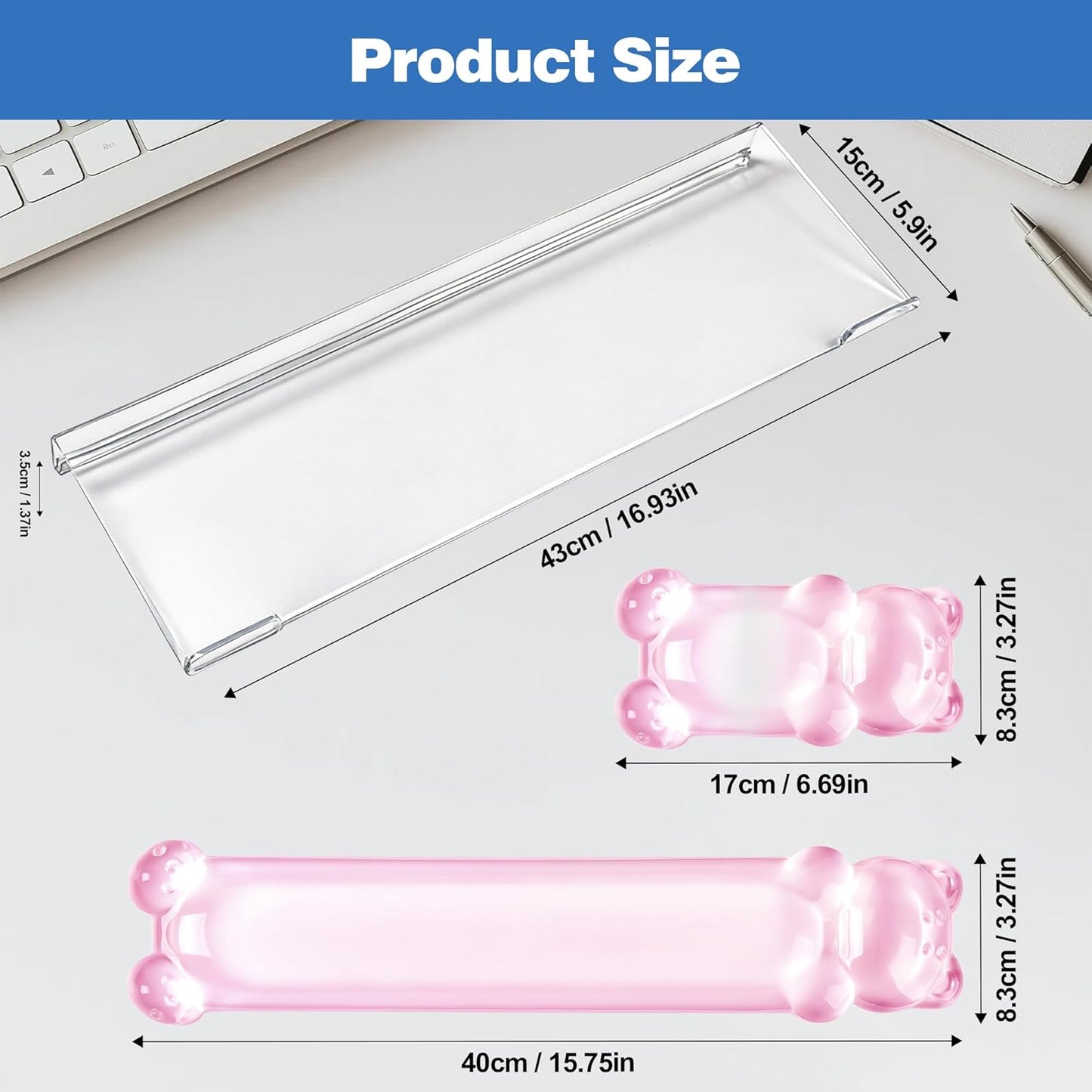 16.9inch Computer Keyboard Stand for Desktop, Gel Keyboard Wrist Rest Set for Ergonomic Typing, Comfort & Support for Office, Work, Gaming (Cute White Bear)