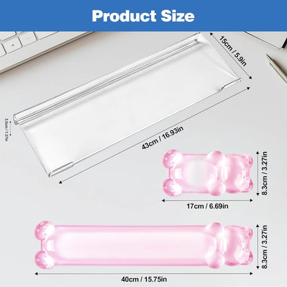 16.9inch Computer Keyboard Stand for Desktop, Gel Keyboard Wrist Rest Set for Ergonomic Typing, Comfort & Support for Office, Work, Gaming (Cute White Bear)