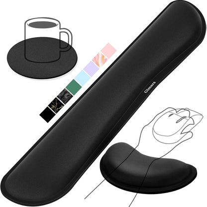 Gimars Upgrade Enlarge Silky and Superfine Fabric Gel Memory Foam Keyboard Wrist Rest Set, Ergonomic Keyboard Mouse Wrist Support for Typing Pain Relief, Comfort for Office, Gaming, Computer
