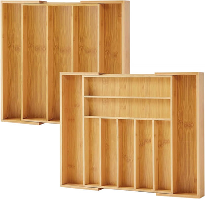 Purawood Kitchen Drawer Organizer - Expandable Utensil Drawer Organizer for Kitchen, Cutlery Tray & Silverware Organizer, 3-5 Slots - Bamboo Organizer for Utensils & Flatware (Natural)