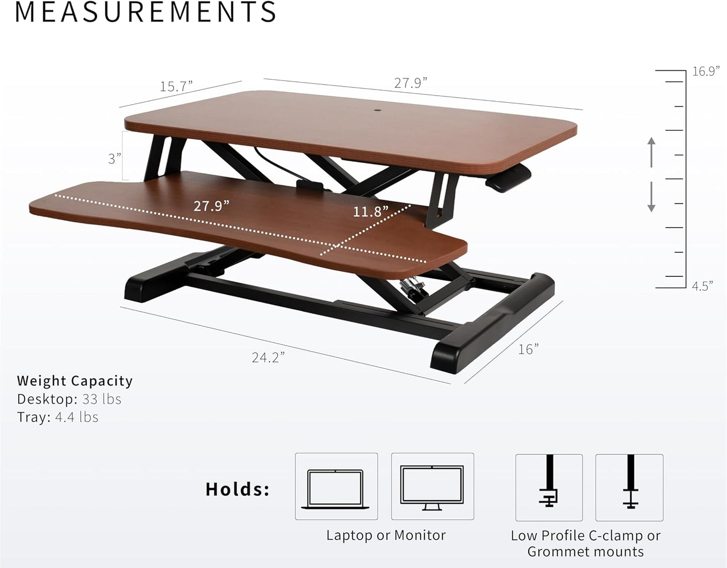 VIVO 26 inch Desk Converter, K Series, Height Adjustable Sit to Stand Riser, Dual Monitor and Laptop Workstation with Keyboard Tray, Black, DESK-V026KB