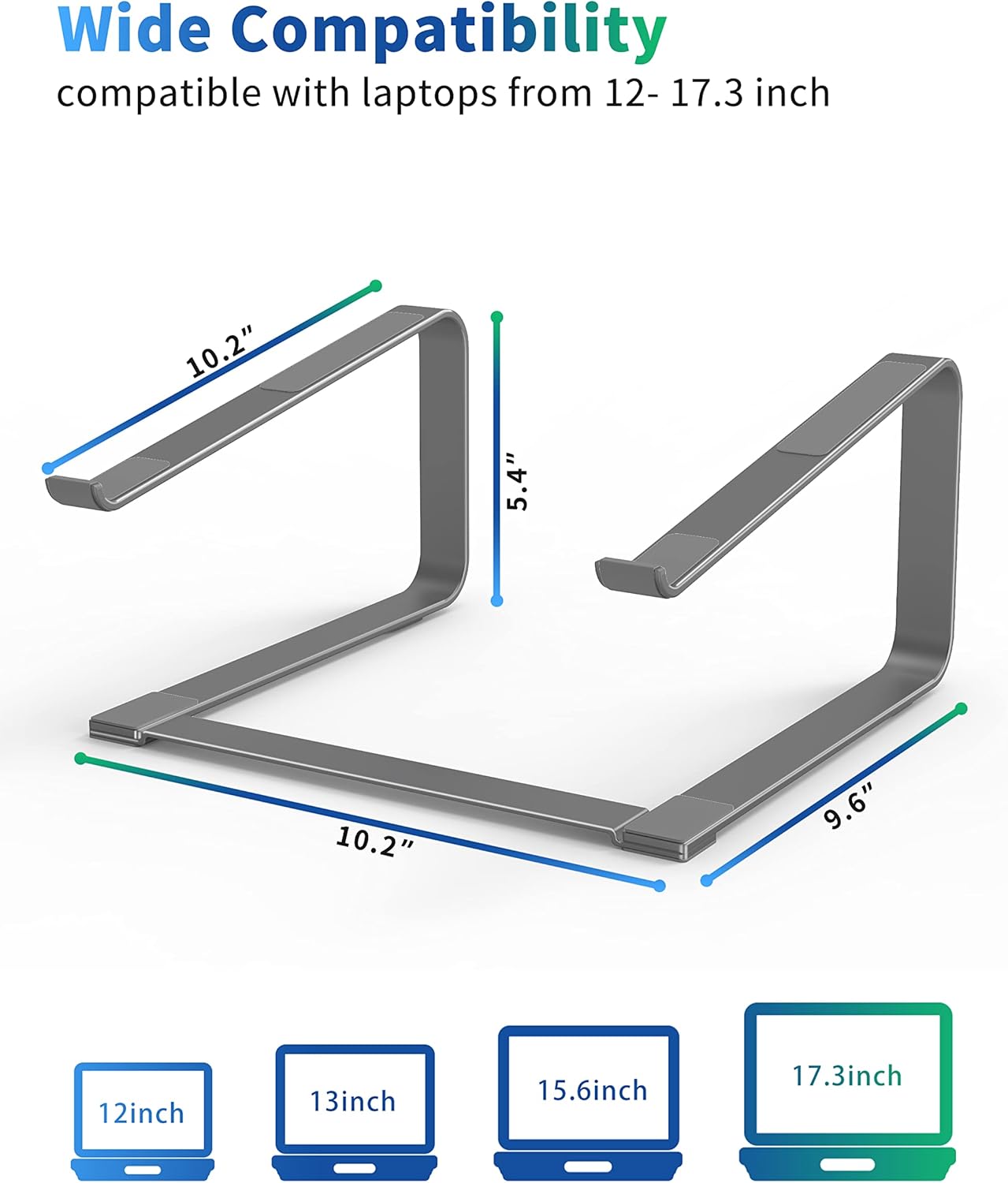 SOUNDANCE Laptop Stand for Desk, Ergonomic Metal Computer Riser for 12-17.3 Inch Laptops, Heavy Duty Stable Desktop Holder, Improves Eye Level & Workspace Organization, Silver