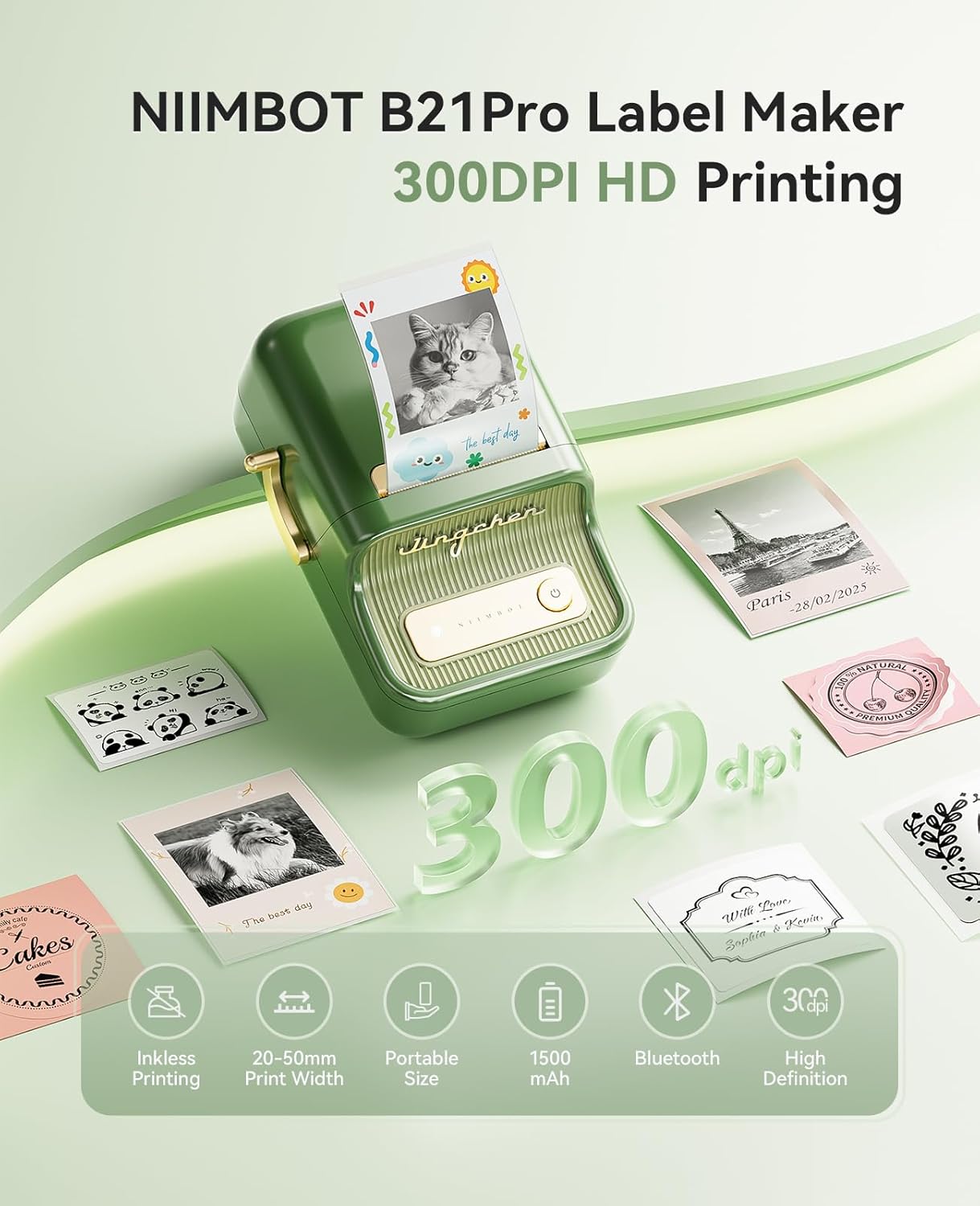 NIIMBOT B21 Pro Label Maker, 300DPI HD Label Printer, Ideal for Notes,Photos, Study Graphics, Memo Maker,50x30mm Label(Black)