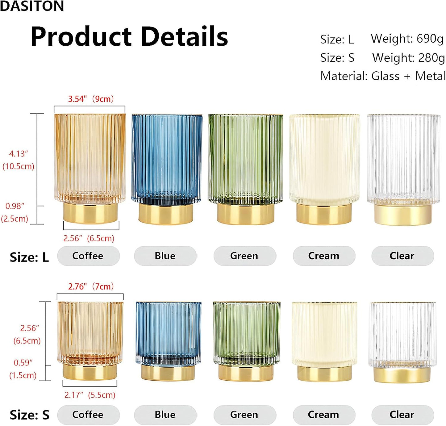 DASITON Makeup Brush holder Organizer,Crystal Cosmetic Makeup Brush Glass Brushes Storage Holder, Vintage Make Up Brush Cup Pen Pencil Holder striped vase(Coffee S)