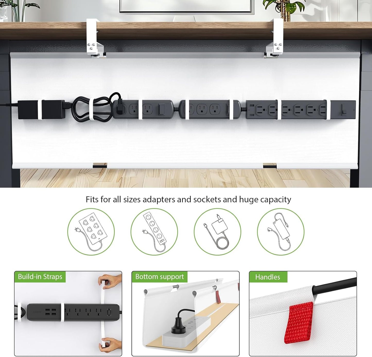 KEEGH Extra Large 48" Under Desk Cable Management Tray - Under Desk Cord Management - Clamp/Screw Mount - Support Upto 70lbs - Fabric Wire Management - Cable Raceways Tray Cord Hiders for Office/Home