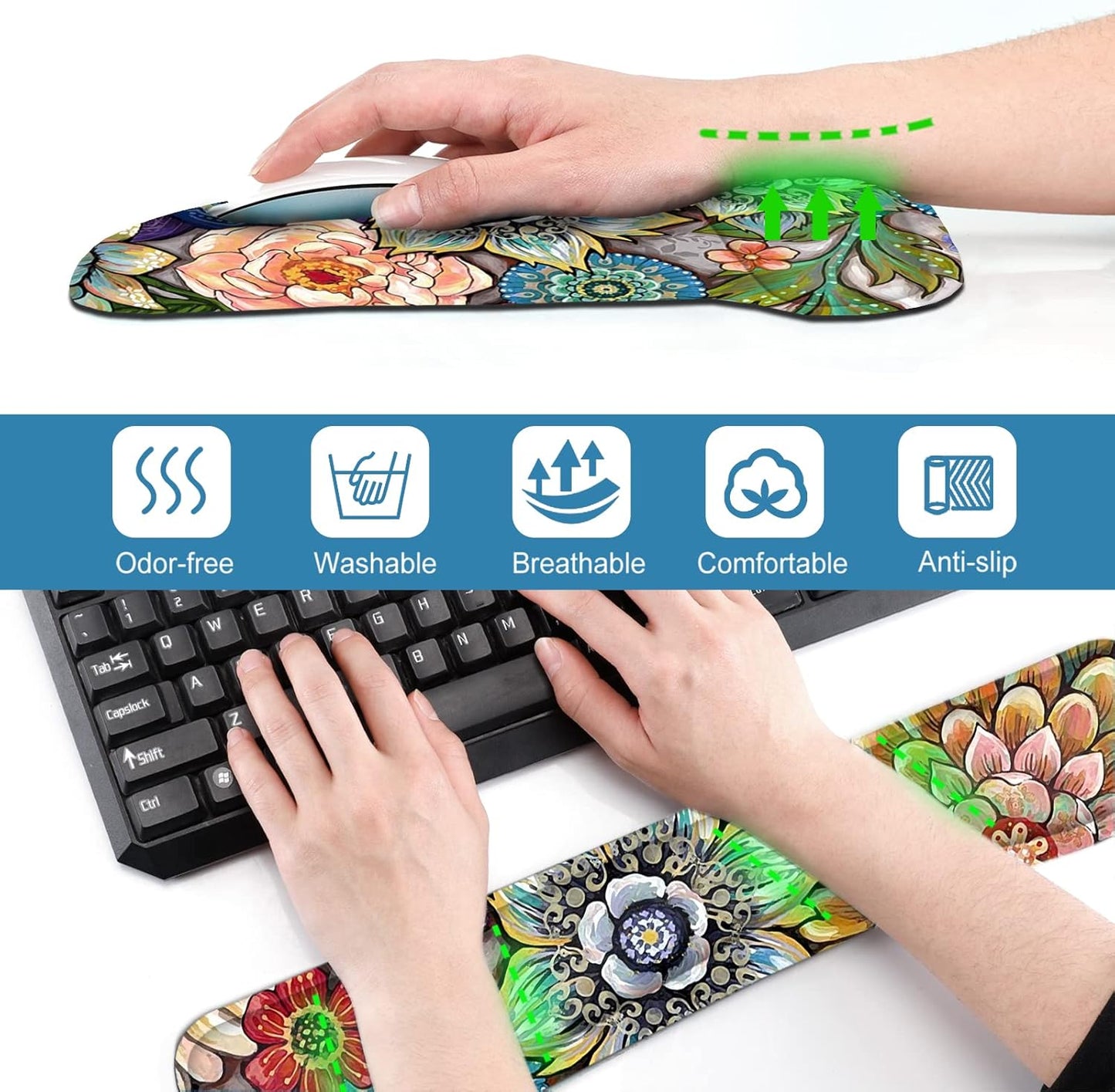 Keyboard Wrist Rest Pad Ergonomic Mouse Pad Set, ToLuLu Gel Mouse Pad Wrist Support for Computer Laptop, Mousepad Keyboard Wrist Support with Memory Foam for Easy Typing Pain Relief, Van Gogh Painting