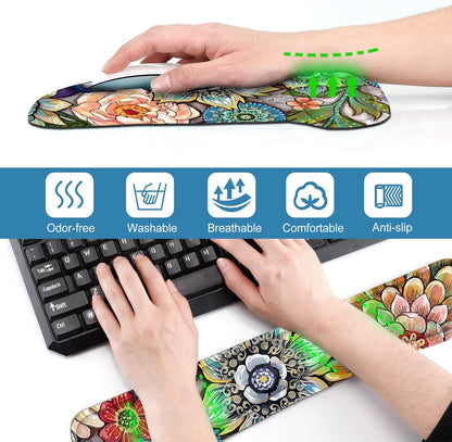 Keyboard Wrist Rest Pad Ergonomic Mouse Pad Set, ToLuLu Gel Mouse Pad Wrist Support for Computer Laptop, Mousepad Keyboard Wrist Support with Memory Foam for Easy Typing Pain Relief, Van Gogh Painting