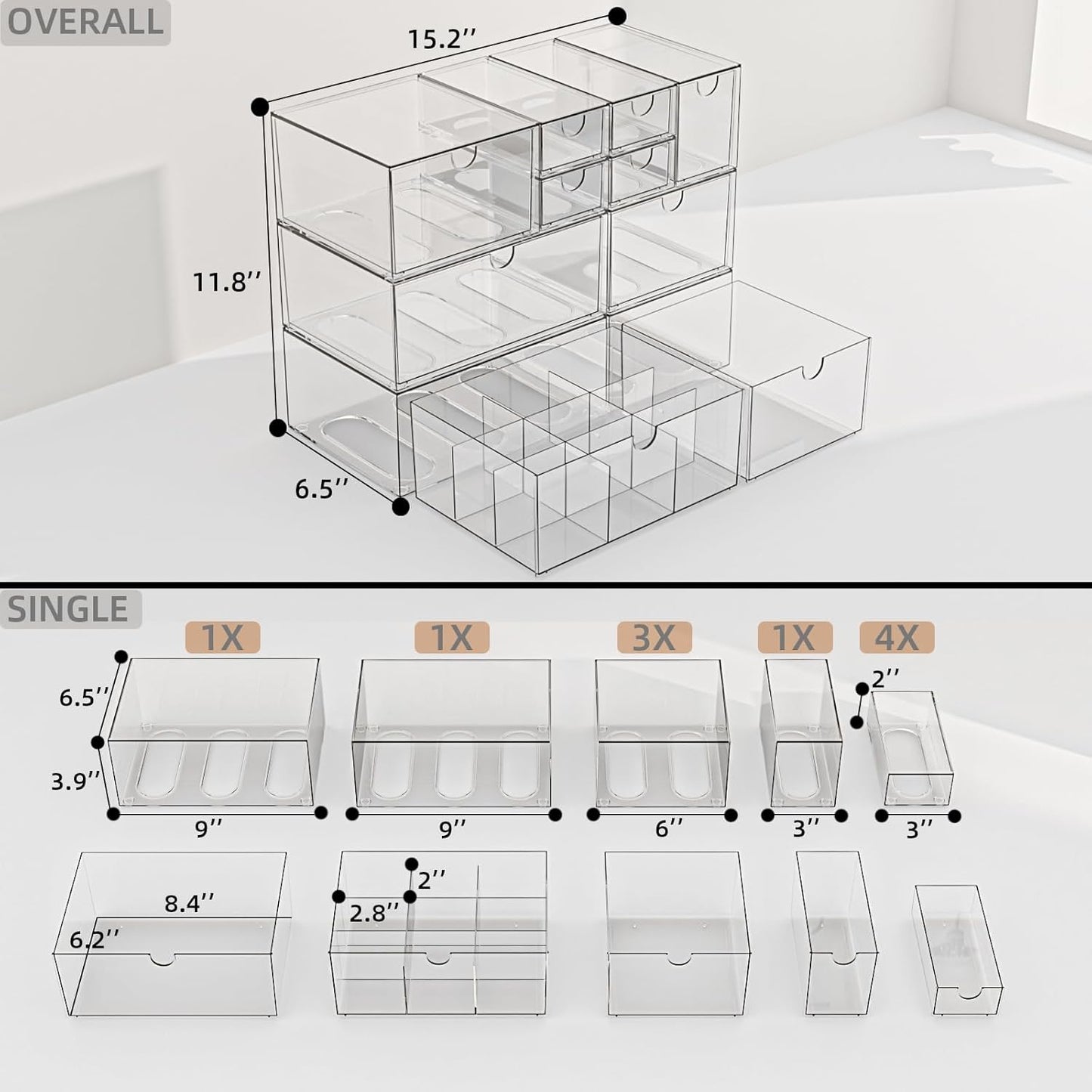 Desk Organizer Set, Clear Stackable Dustproof Storage Boxes for Desktop, Office, DIY Craft & Vertical Space Saving, Perfect for Makeup, Stationery, Jewelry Organization (5 Drawer)