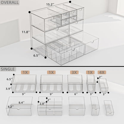 Desk Organizer Set, Clear Stackable Dustproof Storage Boxes for Desktop, Office, DIY Craft & Vertical Space Saving, Perfect for Makeup, Stationery, Jewelry Organization (5 Drawer)