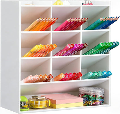 BEYGORM Acrylic Vertical Marker Organizer for 150 Markers with 13 Compartments, Clear Angled Pen & Pencil Holder, Large Desk Stationery & Art Supply Storage for Office & School (10.2 x 9.8 x 4 Inch)