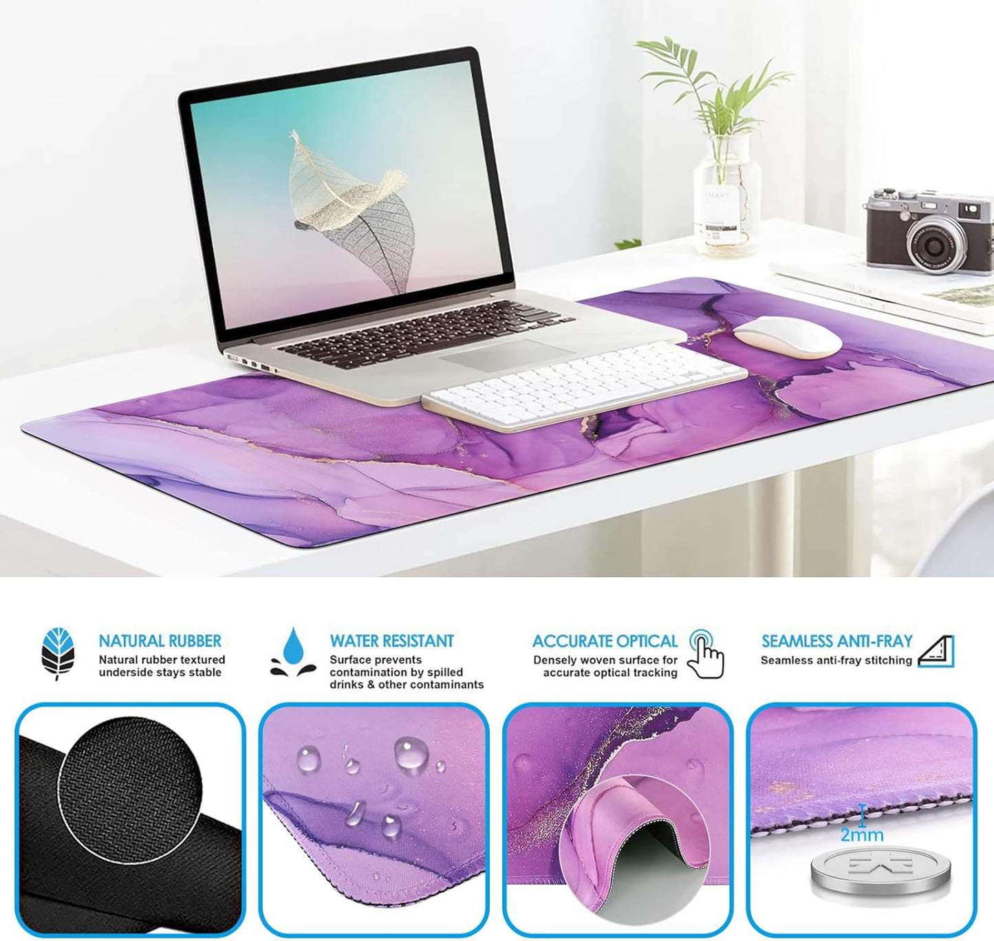 iCasso Desk Mat, Gaming Mouse Pad Wrist Support Set,4in1 XXL Large Mousepad + Keyboard Wrist Rest+Mouse Wrist Rest+Coaster Set with Ergonomic Design for Home Office Table Computer-Penoy